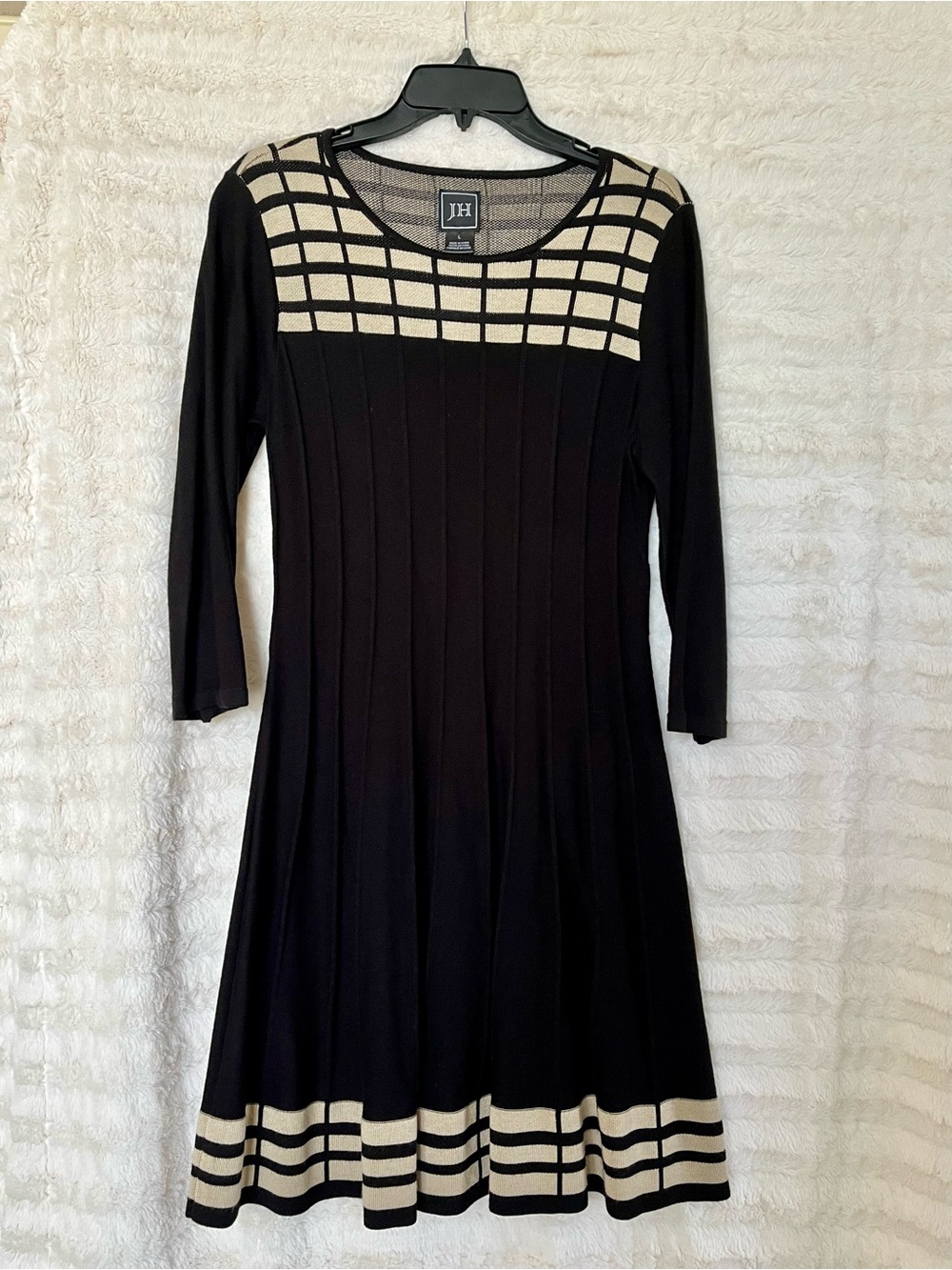 Jessica Howard Women’s Black & Cream Knit A-Line Dress (Size L)